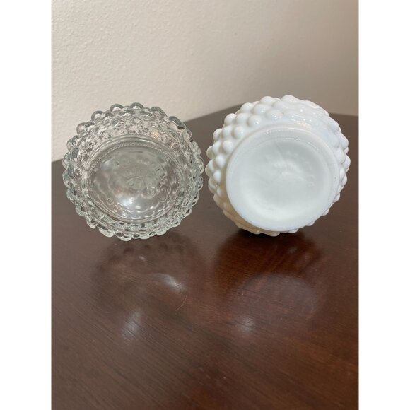 Vintage EO Brody Bud Vases - Set! Clear Glass and Milk Glass Hobnail pattern - Picture 5 of 5